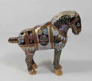 Horses Figurine 5 Cloisonn Made Of Enamel Brass From The 20th Century