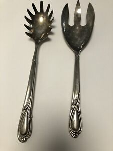 International Silver Co Serving 3 Prong Fork Spoon Patina Silver Plated Vtg