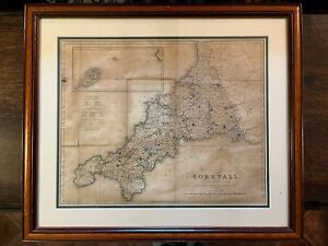 Framed Antique Map Of Cornwall Engraved By W W Rundell Published W Wood C1850s