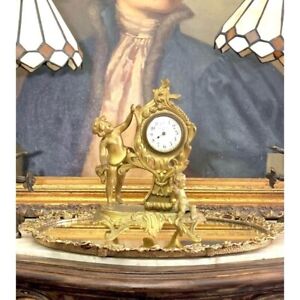 Clock Old Vintage Victorian Style Brass With Cherub Design Decor