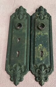 Vintage Pair 2 Metal Anjou Door Knob Backplates Pre Owned