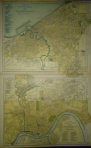  Vintage 1892 Cleveland Cincinnati Ohio Map Old Antique Original Atlas Map