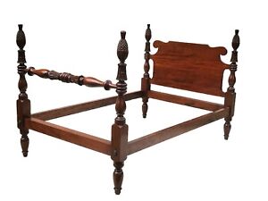 Antique Mahogany Sheraton Style Pineapple Carved Bed