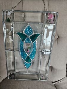 Vintage Stained Glass Panel Sun Catcher Window Hanging Flower