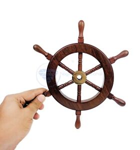 Set Of 2 Mini Wooden Vintage Brass Nautical Marine Ship Wheel Captain Pirate 6 