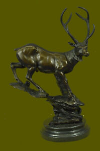 Bronze Marble Statue Elk Deer Stag Buck Hunter Wildlife Art Mountain Lodge Cabin
