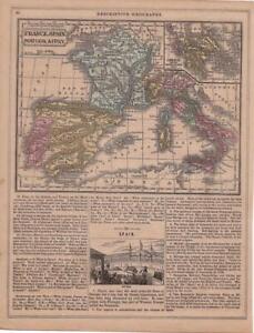 1856 Antique Mitchell S Geography Atlas Map Of France Spain Portugal Italy