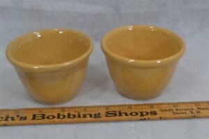 Antique Yelloware Custard Cups 2 Pair 2 75 X 4 Rolled Rim Early 19th C Original