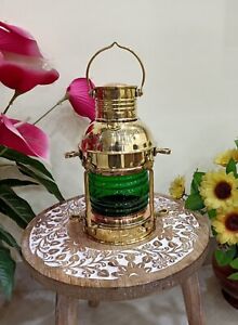 Nautical Copper Ship Oil Lantern 12 Starboard Green Glass Pirates And Sailors