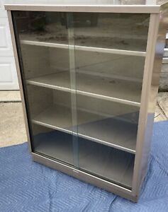 Retro Tan Vintage Mid Century Modern Steelcase Glass Door Bookcase