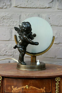 French Art Deco Metal Putti Angel Table Lamp