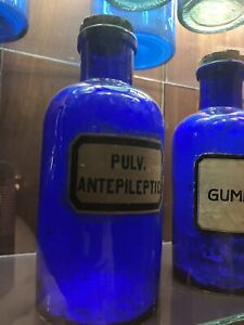 1800s Big Open Pontil Hand Blown Cobalt Blue Apothecary Utility Jar Rolled Lip