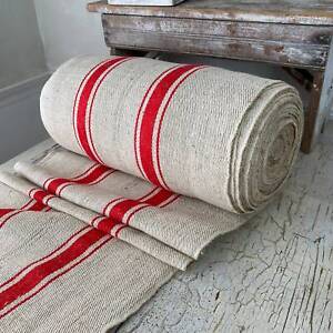 Organic Stair Runner Hemp Grain Sack Fabric Bright Red Stripes Striped Antique