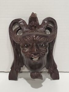 Vtg Wooden Carved Chinese Wall Hanging Detailed Mask Pan Satyr 6 25 In Read