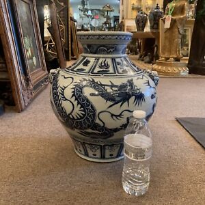 Estate Chinese Antique Yuan Dynasty Blue And White Porcelain Dragon Vase