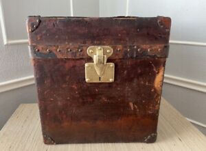 Louis Vuitton Rare Leather Cube Trunk Hat Box Antique Suitcase Luggage