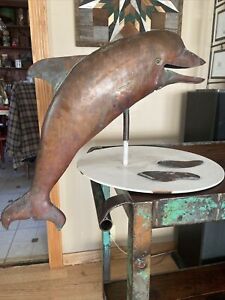 Rare Antique Copper Dolphin Weathervane With Hinged Lower Jaw Mouth