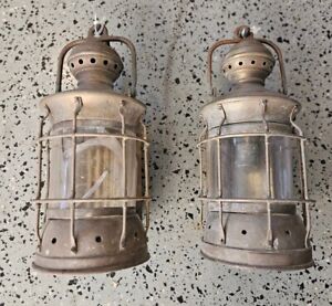 1900s Perkins Marine Lamp Brooklyn Ny Us Navy Ship Nautical Lantern Lot Of 2