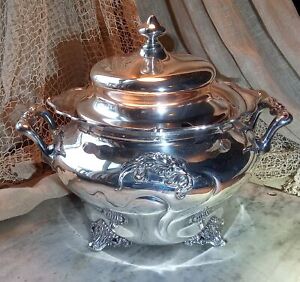 Antique Victorian Victor Silver Company Silver Plated Soup Tureen Floral Design