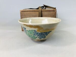Y6443 Chawan Kyo Ware Signed Box Color Picture Japan Antique Tea Ceremony Bowl