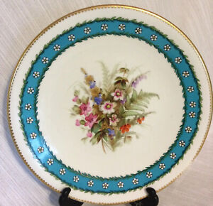 Antique Royal Worcester Botanical Wildflower Cabinet Plate Enamel Jewel 1