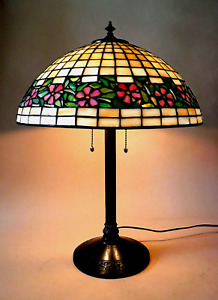 Arts Crafts Antique Miller Handel Era Art Stain Glass Leaded Shade Table Lamp
