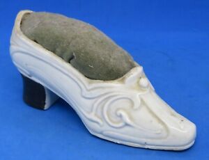 White Ceramic Vintage Victorian Antique Shoe Design Sewing Pin Cushion