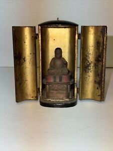 Antique Japanese Meiji Period Lacquer Giltwood Buda Shrine Traveling Alter