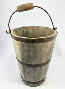 Antique Wood Maple Syrup Sap Bucket Pail W Handle 13 5 Tall