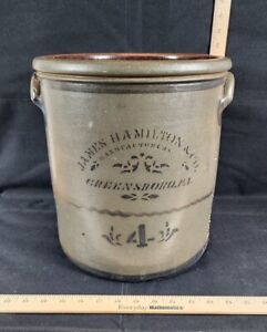 Antique James Hamilton Co 4 Gal Salt Glaze Crock Greensboro Pa