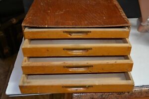 Antique Wooden Oak Large 4 Drawer Spool Chest Cabinet Storage Chest Hardware Vtg