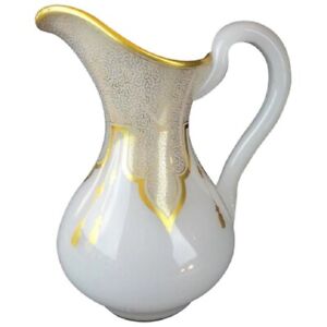 Antique French White Opaline Pitcher Draped In Gilding Lace And Tassels