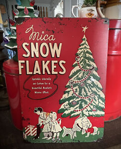 Mica Snow Flakes Box Vintage Retro Style Advertising Metal Sign 12 X8 Christmas