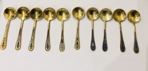 Russian Sterling Silver 916 Gilt Jeweled Cloisonne Enamel Spoons 10