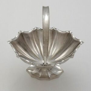 Edwardian Antique Epns Silver Plated Scalloped Sweet Bonbon Dish With Handle