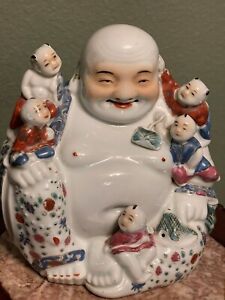 Antique Chinese Buddha Famille Rose Porcelain Statue Figure Republic Period