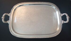 Vintage Silver Plate Large 25 X 15 Handled Footed Ornate Serving Platter Tray