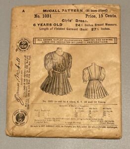 1900s Antique Mccall Pattern No 1031 Child S Dress For 6 Y O Complete