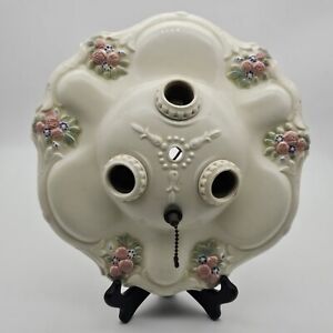 Antique Porcelier Porcelain Floral Ceramic Ceiling 3 Light Fixture Flush Mount