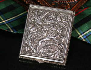 Exceptional Repousse Spanish Antique Sterling Silver Case Holder Snuff Box