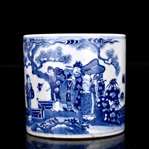 Chinese Blue White Porcelain Hand Painted Exquisite Figure Brush Pots 19337