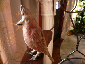 Weathered Worn Old Cast Zinc Or Aluminum Cardinal Bird Garden Ornament