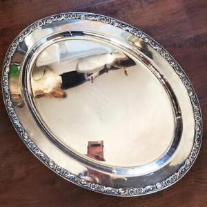 Large 20 Victorian Rose Silver Plated Platter Tray Junior Miss Pageant