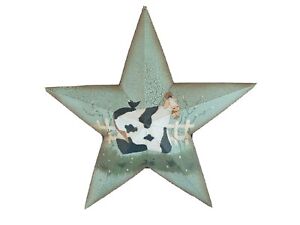 24 Decorative Barn Star Cow And Bird In Field By Fence