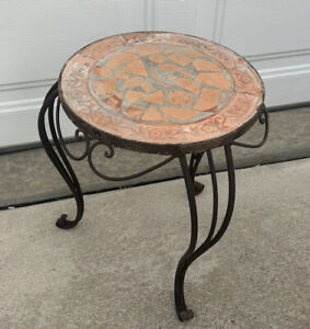 Antique Clay Tile Top Wrought Iron Table California 