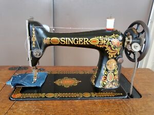 Singer 1922 Sn G9532838 Vintage Red Eye Sewing Machine Treadle Cabinet Working