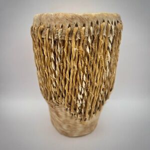 Vintage African Tribal Cow Skin Hand Crafted Hide Drum Music Wood 19 5 Cm Gift