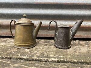 Original Lot Of 2 Mining Lamps Teapot Style Lantern Vintage Mine Light Metal