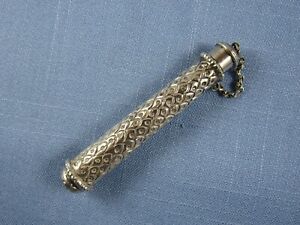 Antique Sterling Silver Hand Chased Needle Case Chatelaine 3 75 Inches
