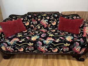 Victorian Settee Hand Carved Wood Floral Pattern Sofa Couch Vintage Antique